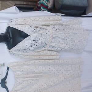 Handmade Crochet White Sweater & skirt set, sz med/large